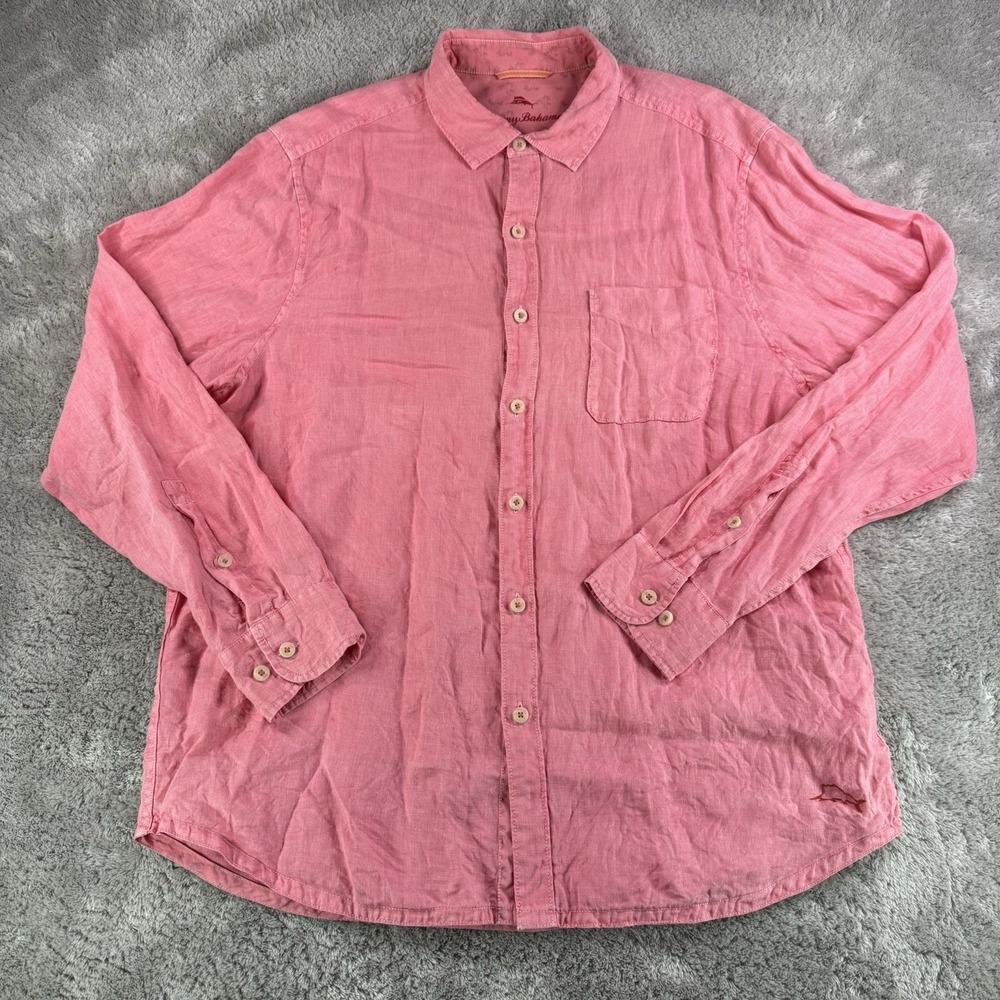 Tommy Bahama 100% Linen Shirt Mens Large Pink Long Sleeve Button Up Beach Casual